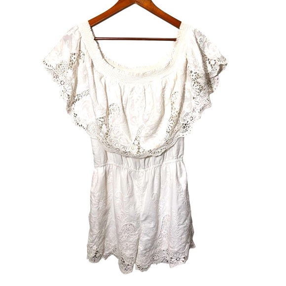 Abercrombie & Fitch White Lace Off the Shoulder Romper Size Small 100% Cotton - Picture 2 of 12